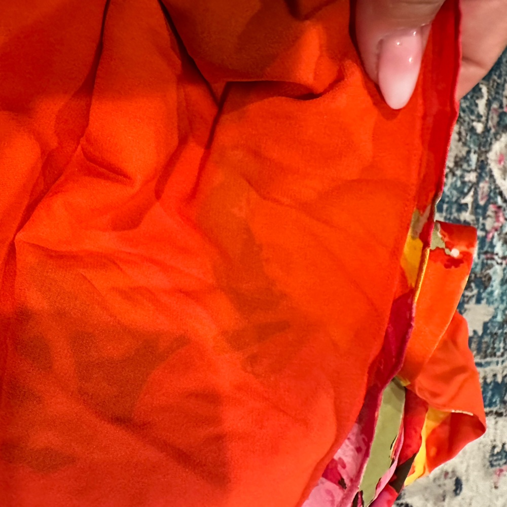 ST. JOHN SILK FLORAL LINED SLEEVELESS COLORFUL ORANGE PRINT BLOUSE TOP L - Picture 5 of 10